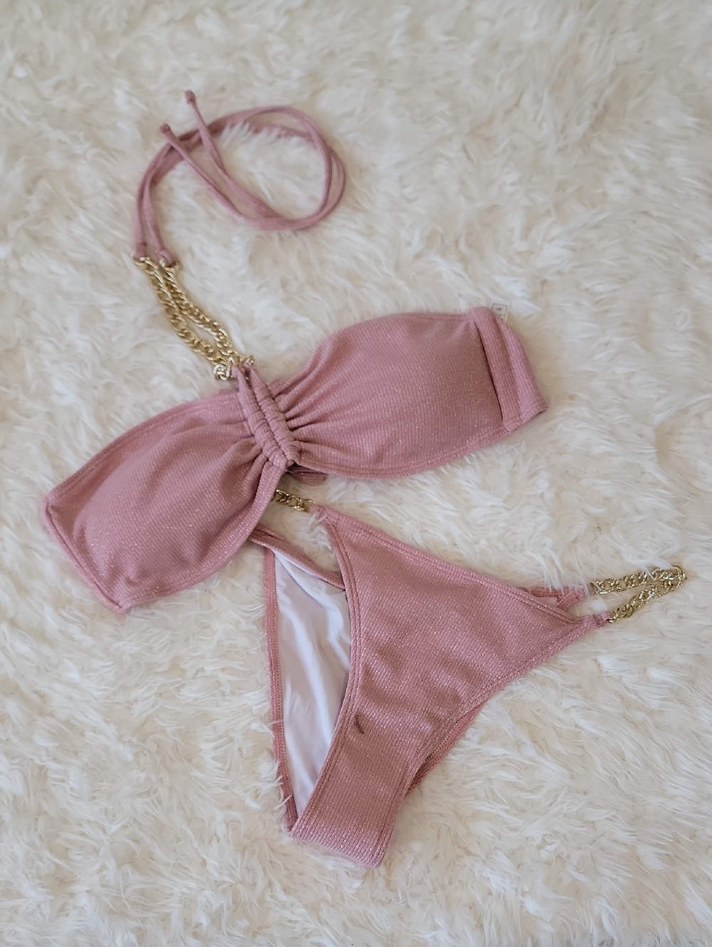 Fashion Nova Bikini Pink Gold Size S